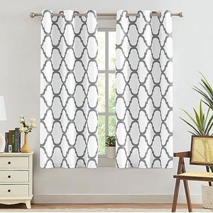 Melodieux - Marokkaanse Mode - Verduisterende Gordijnen - Gebroken Wit/Grijs - 42 bij 63 inch - 2 Panelen