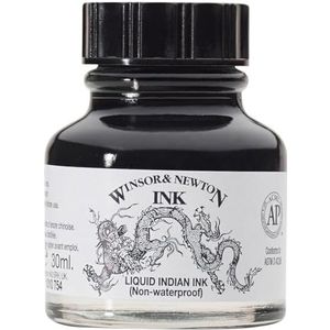 Winsor & Newton 1010030 Drawink Ink - tekeninkt voor kalligrafen, illustratoren, grafici, kunstenaars - waterbestendige kleuren, uitstekende transparantie - 30ml fles, Black (Indian)
