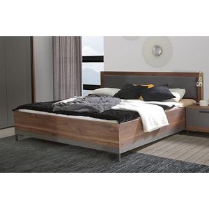 Forte QUETORE bed, hout, effen wolfraam grijs/Bakersfield Wallnoot, B x H x D: 201,4 x 98,6 x 205,3 cm