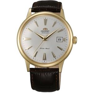 Orient Classic Bambino V2 AC00 Herenhorloge met automatisch opwinden, elegante leren armband, goudgrijs, Klassiek