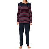 Schiesser Dames pyjama set lang katoen modal - Nightwear, Blauw rood gestreept, 46