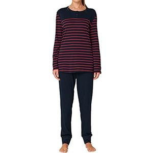 Schiesser Dames pyjama set lang katoen modal - Nightwear, Blauw rood gestreept, 48