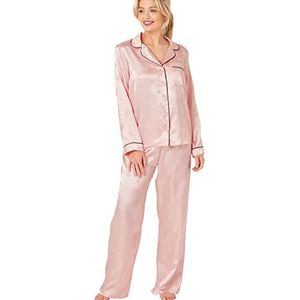 Indigo Sky - Astara - Satijnen Pyjama - Champagne Roze Jacquard - Volledige Lengte