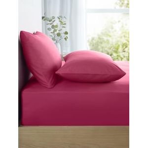 Appletree Hot Pink Kingsize hoeslaken - 152 x 200 x 28 cm - Effen beddengoed - felroze kingsize laken - zacht en luxe 100% katoen - neon levendige kleuren beddengoed