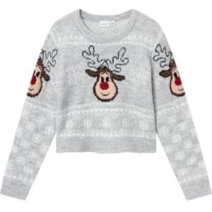 NAME IT Meisjes Nkfrihygge Ls Short Knit Gebreide Trui, lichtgrijs gemêleerd/detail: lichtgrijs als offer, 146-152