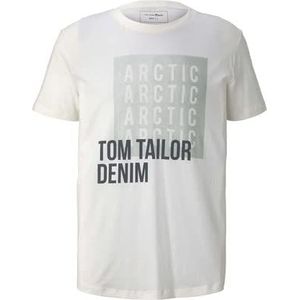 TOM TAILOR Denim Uomini T-shirt met print 1028911, 10338 - Soft Light Beige, S