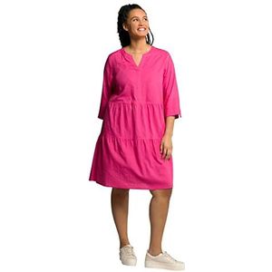 Ulla Popken Midi-jurk voor dames, A-lijn, tuniekhals, 3/4-mouw, linnenmix, hot pink, 50/52