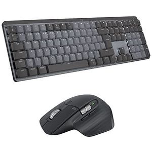 Logitech MX Mechanisch, Draadloos Verlicht Toetsenbord, Stille Tactiele Schakelaars,Toetsen met Achtergrondverlichting, US QWERTY, MX Master 3S-Draadloze Performance muis met Ultrasnel Scrollen, Ergo