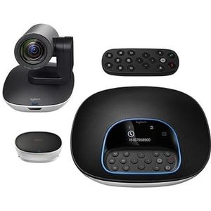 Full HD videoconferentie-apparaat met 4 microfoons en luidsprekers, ideaal voor virtuele vergaderingen en online samenwerking.