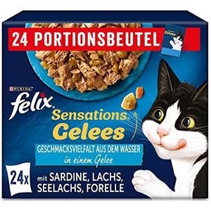 FELIX Sensations Gelees Katzenfutter nass in Gelee, Fisch Sorten-Mix, 4er Pack (4 x 24 Beutel à 85g)
