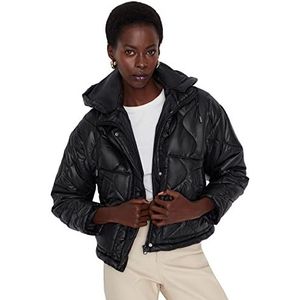 Trendyol Dames capuchon effen oversized winterjas jas, zwart, L, Zwart, L