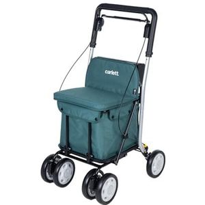 Carlett - Supermarktwagen - Goedgekeurd medisch product - Zitting met geïntegreerde rugleuning - 4 wielen met 3 standen - Capaciteit 15 kg - Afneembare tas 29L - Kleur: groen