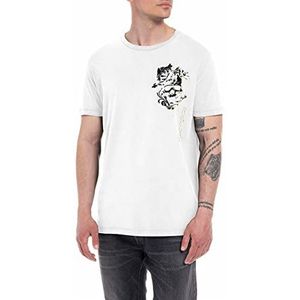 Replay Heren T-shirt korte mouwen met print, 001, wit, XXL