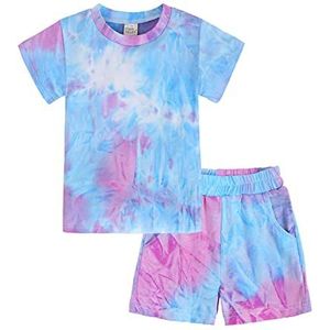 Little Hand Meisjespyjama korte meisjes pyjama's shorts voor kinderen zomer pyjamaset 1 - 7 jaar, stropdasverf, 122 cm