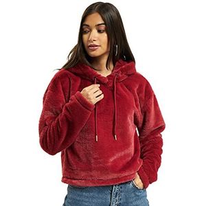 Urban Classics Oversized korte teddy-hoodie voor dames, rood (Burgundy 00606), M Grote maten