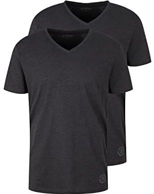 TOM TAILOR Mannen Basic T-shirt in dubbelverpakking met V-hals 1008639, 11086 - Dark Grey Melange, XL