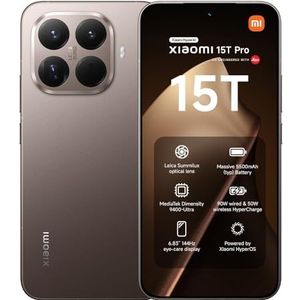 Xiaomi 15T Pro, Smartphone 12+256GB, 6,83"" 144Hz oogvriendelijk display, MediaTek Dimensity 9400+, 50MP Leica 5x Pro telelens, 5500mAh, Mocha Brown, Oplader niet inbegrepen, Fabrieksgarantie 2 jaar