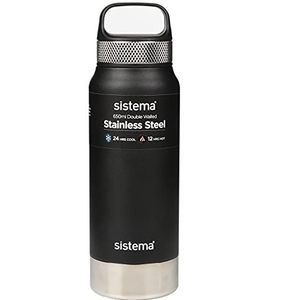 Sistema Hydrate roestvrijstalen waterfles, 650 ml, BPA-vrij, dubbelwandig, vacuüm geïsoleerd, metalen waterfles, houdt vloeistof warm (12 uur) en koel (24 uur), verschillende kleuren