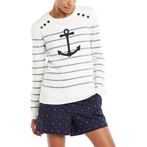 Nautica Dames Voyage lange mouw 100% katoen gestreepte trui met ronde hals, Marshmallow, L