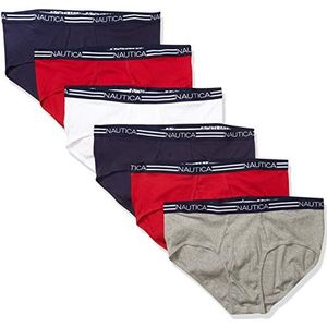 Nautica Cotton Classic Multipack Briefs T-shirt voor heren, verpakking van 6 stuks, Peacoat/Nautica Rood/Heather Grey/White 6-pack, M