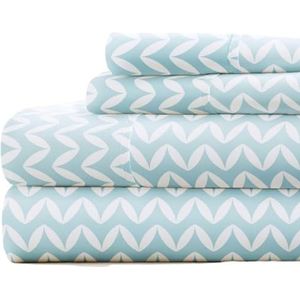 Linen Market Bladenset, Microvezel, Gepofte Chevron Lichtblauw, Queen