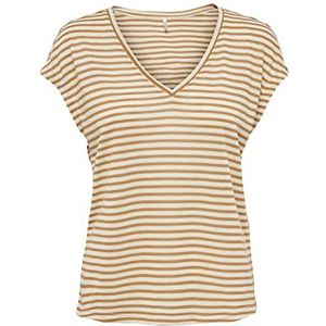 ONLCANNES S/S V-hals glitter TOP JRS, Brown Sugar/Stripes: cd/Frosted Almond, XS