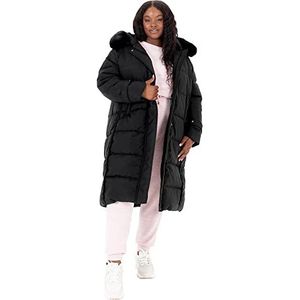 Lovedrobe Dames Dames Plus Size Winter Jas Jas Curve met Afneembare Faux Fur Zakken Hooded Gepofte Gewatteerde, Zwart, 46
