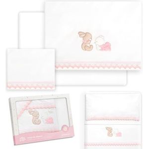Interbaby Babybeddengoed van katoen voor babybed, liggende beer, konijn, 3-delige set, hoeslaken + dekbedovertrek + kussensloop