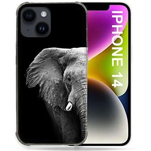 Beschermhoesje voor iPhone 14 (6.1), motief: olifanten, zwart