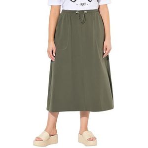 Ulla Popken Grote maten grote maten plus size sweat-midirok, smokband, A-lijn, zakken, olijfgrijs, 50/52 cm