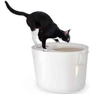 Iris Ohyama, Kattenbak met Gegroefde Deksel/Topdeksel, Ingangen aan de bovenkant, Grote Ingang, Inclusief Schepje, voor Kat - Cat Litter Box Jump-In PUNT-530 - Wit