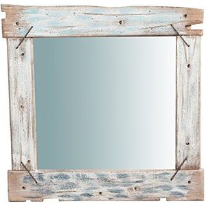 Vintage spiegel 61 x 61 x 3 cm | Wandspiegel van massief hout | Badkamerspiegel en slaapkamer | Vintage wandspiegel