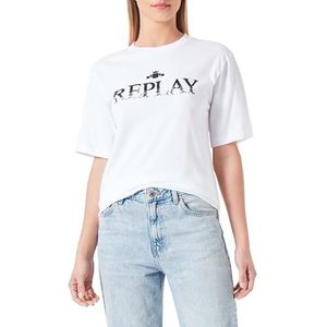 Replay Dames Regular fit T-shirt korte mouwen Pure Logo Collectie, 001, wit, XXS