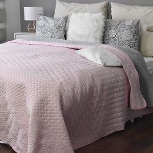Homelevel Bedsprei/sofaplaid, dagdeken, plaid, XXL-deken, 240 x 260 cm, oudroze/grijs patroon