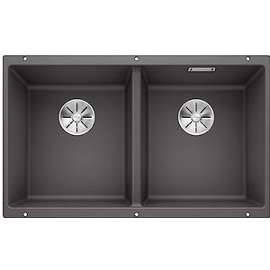 BLANCO SUBLINE 350/350-U - onderbouw dubbele spoelbak voor de keuken voor 80 cm brede onderkasten - van silgraniet - grijs - 523575