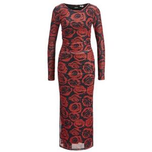 JACK & JONES Dames Jxrosa Mesh Ls Maxi Jurk WVN, Fiery Red/AOP: Rose, XS, Vurig Rood/Aop: Rose, XS