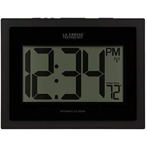 La Crosse Technology 513-54087-INT Atomic digitale wandklok met binnentemperatuur, zwart