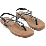 GIOSEPPO - Kingfield - Platte Sandalen - Zwart - Leer met Strass-strepen