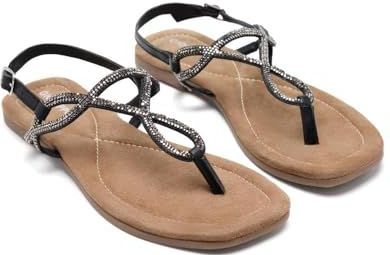 GIOSEPPO - Kingfield - Platte Sandalen - Zwart - Leer met Strass-strepen