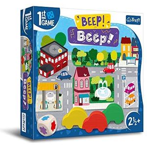 Trefl - Beep! Beep!, het eerste bordspel - bordspel voor de kleinste, houten auto's, grote elementen, spel voor peuters, speels leren, spel voor kinderen vanaf 2,5 jaar