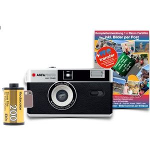 AgfaPhoto analoge 35mm 1/2 formaat fotocamera zwart in set met kleur negatieve film + batterij + negatief + beeldontwikkeling per post