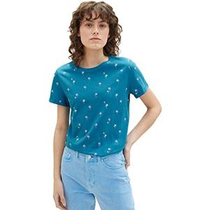 TOM TAILOR Dames 1036888 T-shirt, 31999-Petrol Pink Palm Design, XXS, 31999 - Petrol Pink Palm Design, XXS
