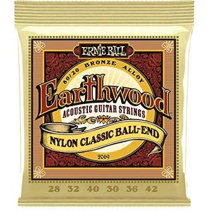 Ernie Ball Earthwood Folk Nylon, Clear and Gold Ball End, 80/20 Bronze Acoustic Guitar Strings - 28-42 Gauge