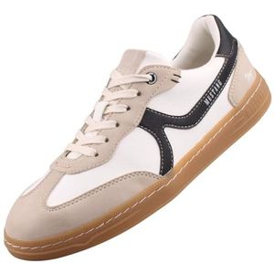 Mustang - Retro Sneakers - Beige/Zwart/Offwhite - Vetersluiting - Laag