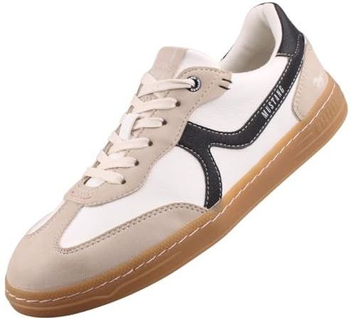 Mustang - Retro Sneakers - Beige/Zwart/Offwhite - Vetersluiting - Laag