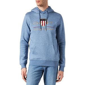GANT Lange mouwen hoodie capuchon voorzijde logo borduurwerk kangoeroezak zwart, Denim Blue Mel., M