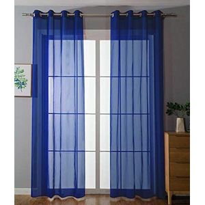 203322 Set van 2 ingestanste ringen, transparant, voor de woonkamer, voile, loodband, H x B 145 x 140 cm, koningsblauw