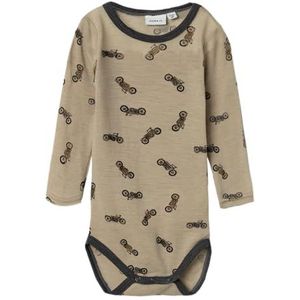 NAME IT Baby Jongens Nbmwang Wool Rib Ls AOP XXIII Body, White Pepper, 50 cm