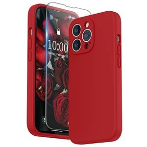 SURPHY Siliconen Hoesje voor iPhone 13 Pro(6,1""), Vloeibaar Siliconen Schokbestendige Case met Microvezel Voering（Individuele Bescherming voor Elke Lens）voor iPhone 13 Pro, Rood