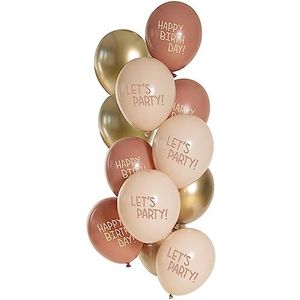 Folat 25147 Ballonnen set latex-gouden bloesem 33 cm - 12 stuks - voor verjaardags- en feestdecoratie, meerkleurig